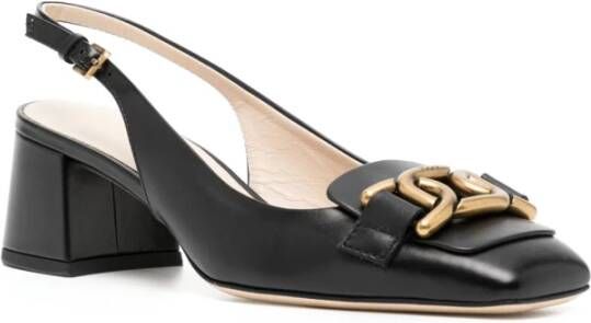 TOD'S Zwarte Sandalen met Kettingdetail Vierkante Neus Black Dames