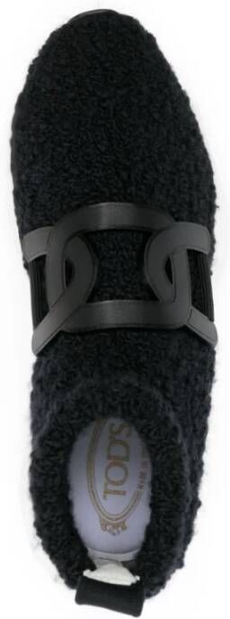 TOD'S Zwarte Shearling Logo-Plaque Trainers Zwart Dames