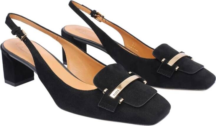 TOD'S Zwarte Suède Hak Slingback Sandaal Black Dames