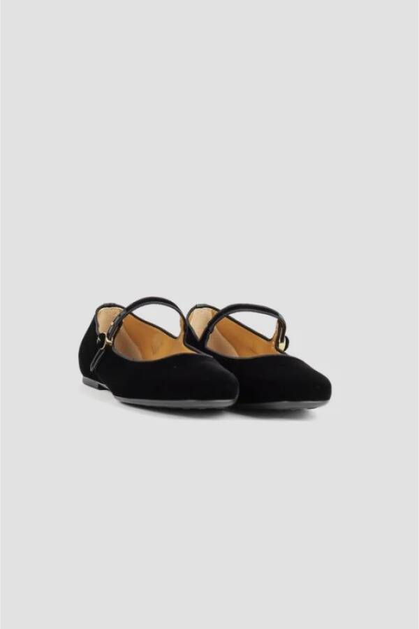 TOD'S Zwarte Velvet Ballerina's met T Logo Black Dames