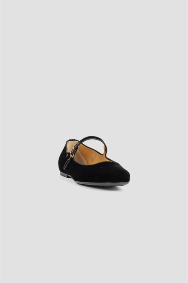 TOD'S Zwarte Velvet Ballerina's met T Logo Black Dames