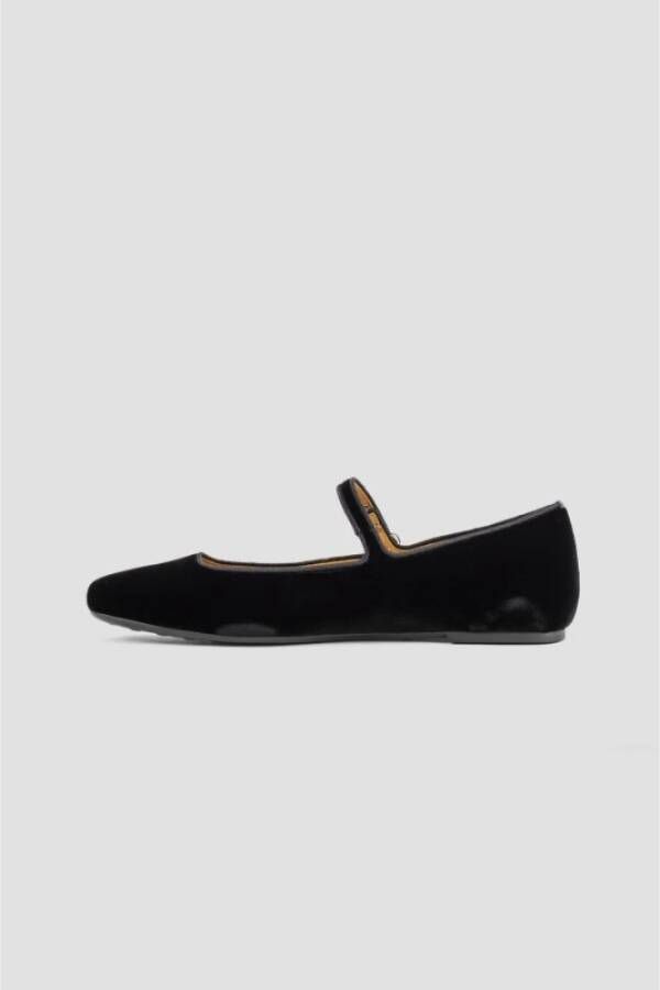 TOD'S Zwarte Velvet Ballerina's met T Logo Black Dames