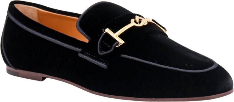 TOD'S Zwarte Velvet Loafer Schoenen Black Dames