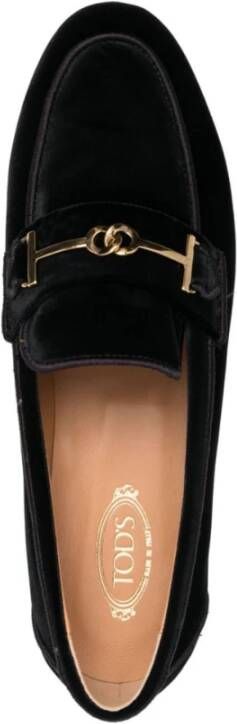 TOD'S Zwarte Velvet Loafers Platte Schoenen Black Dames