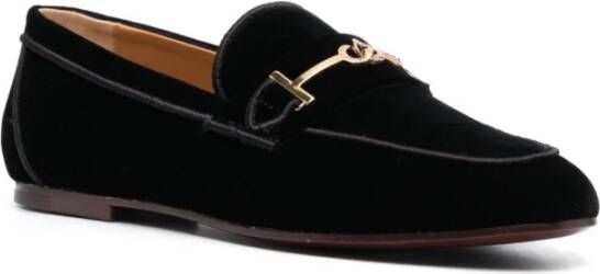 TOD'S Zwarte Velvet Loafers Platte Schoenen Black Dames