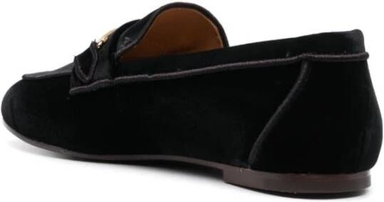 TOD'S Zwarte Velvet Loafers Platte Schoenen Black Dames