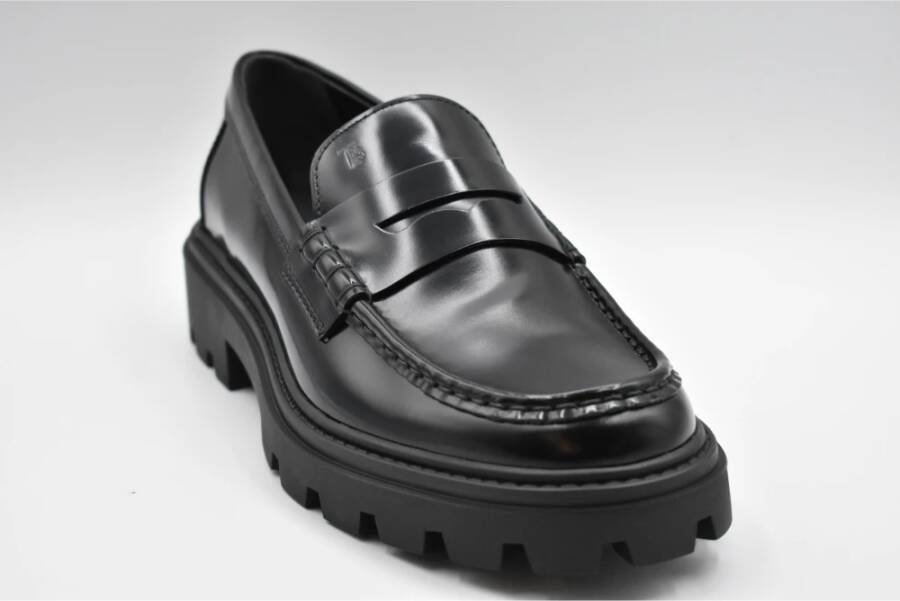 TOD'S Zwarte Veterschoenen met Platte Zool Black Dames