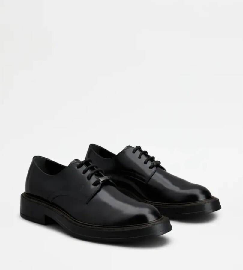 TOD'S Zwarte Veterschoenen van Leer Black Heren