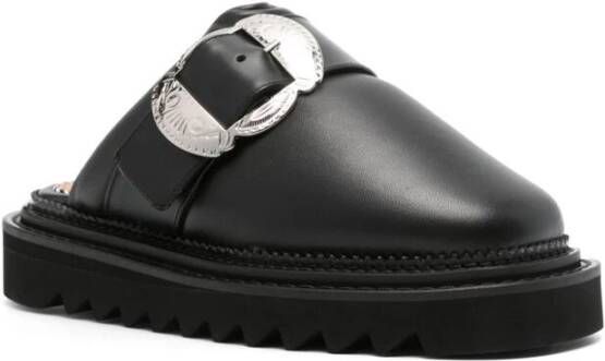 Toga Pulla Zwarte leren gespdetail vierkante neus schoenen Black Dames