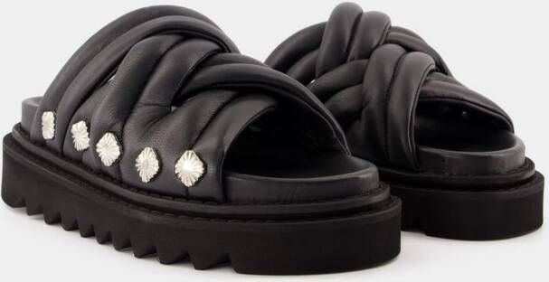 Toga Pulla Zwarte Leren Sandalen Slip-On Stijl Black Dames