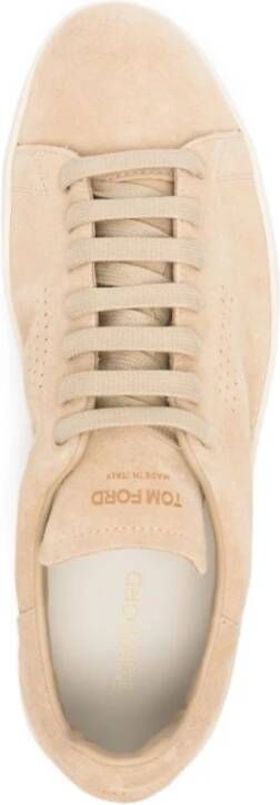 Tom Ford Beige Suède Sneakers met T Logo Beige Heren