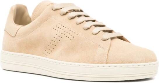 Tom Ford Beige Suède Sneakers met T Logo Beige Heren