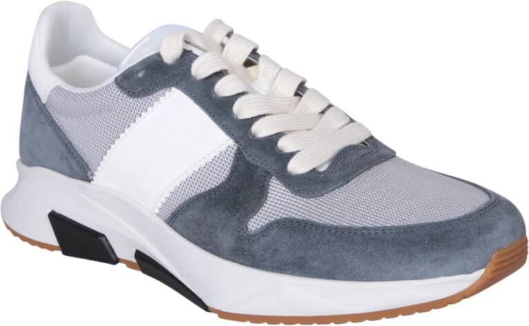 Tom Ford Blauwe Sneakers Ronde Neus Logo Print Rubber Blue Heren