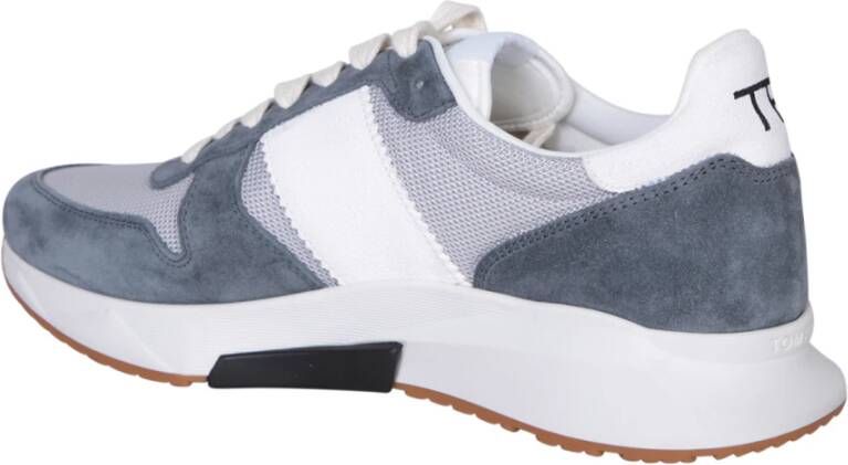 Tom Ford Blauwe Sneakers Ronde Neus Logo Print Rubber Blue Heren