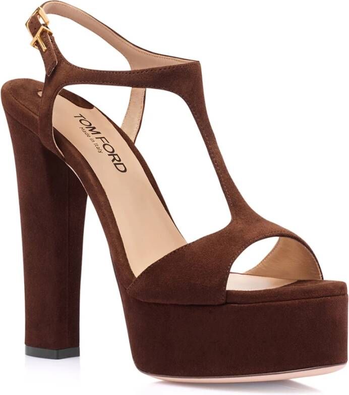 Tom Ford Bruine Suède Gesp Sandalen Brown Dames