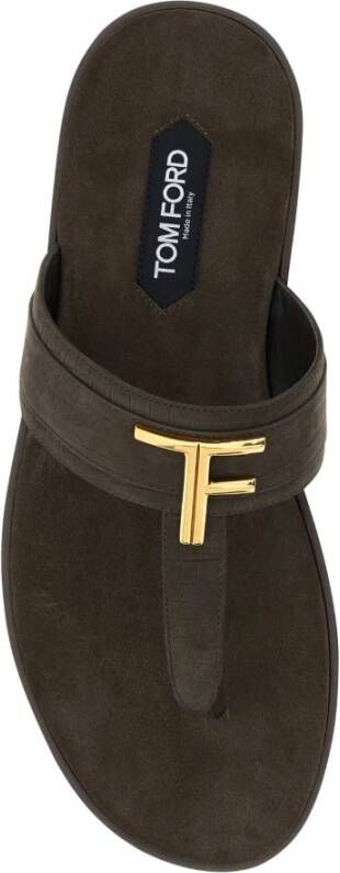 Tom Ford Bruine suède teenslippers Brown Heren