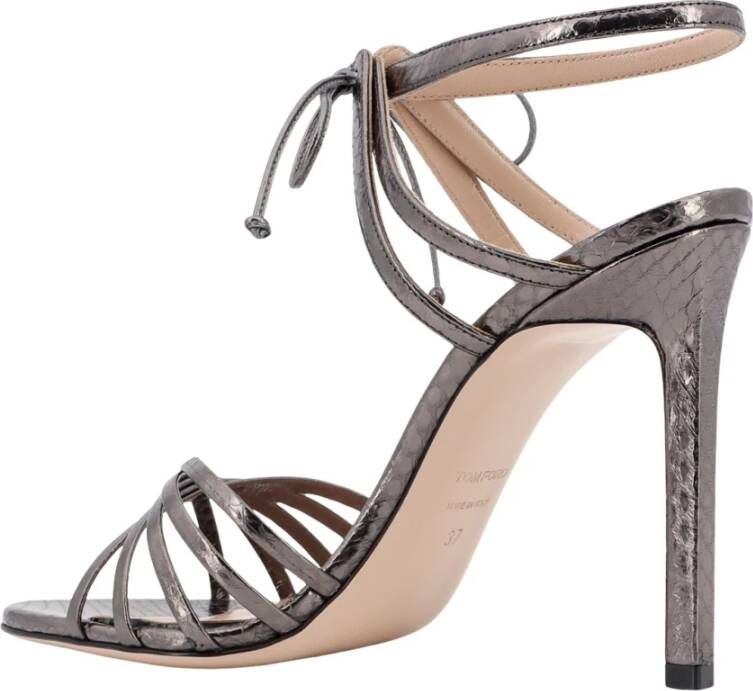 Tom Ford Gelamineerde leren sandalen met logo Gray Dames