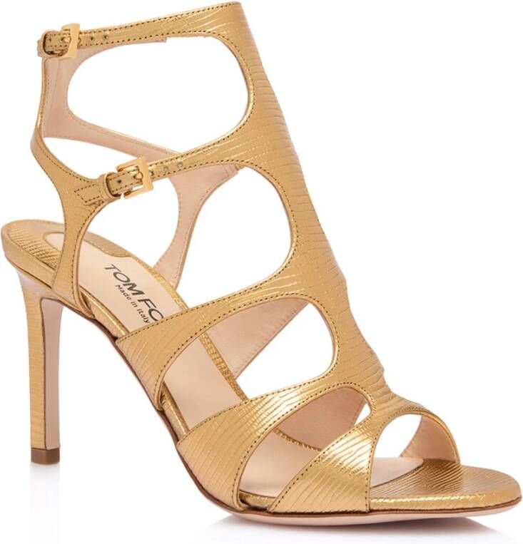 Tom Ford Gouden Hagedisprint Stiletto Sandalen Yellow Dames