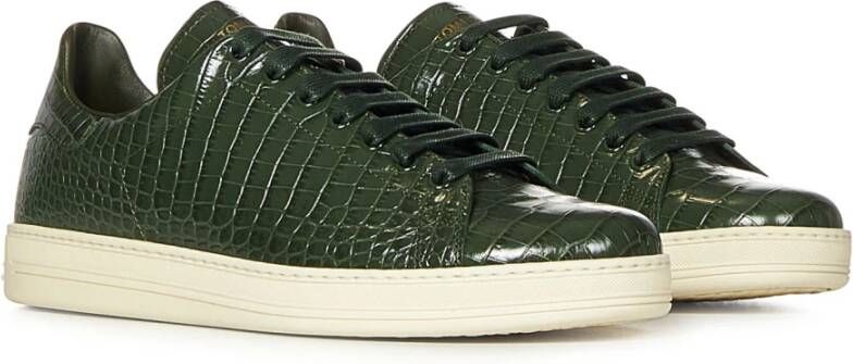 Tom Ford Groene Krokodillenprint Leren Sneakers Green Heren