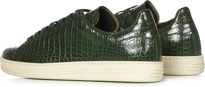 Tom Ford Groene Krokodillenprint Leren Sneakers Green Heren