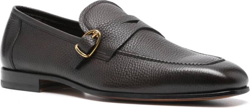 Tom Ford Italiaanse Leren Gesp Loafers Brown Heren