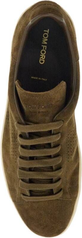 Tom Ford Khaki Suède Lage Sneakers Green Heren