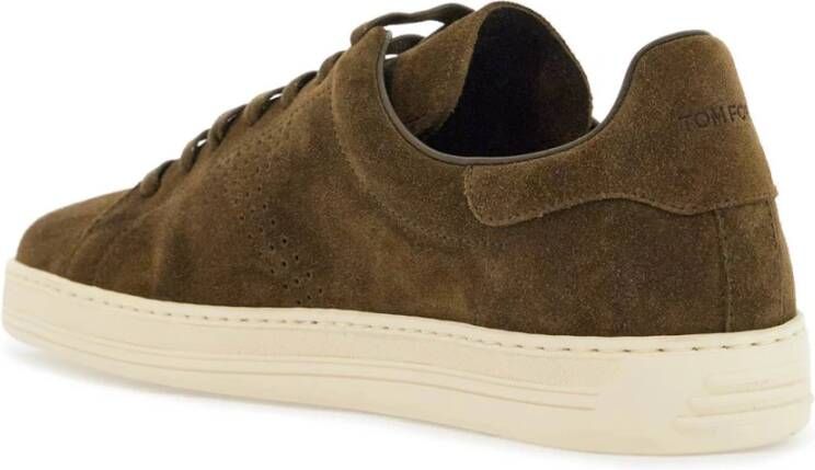 Tom Ford Khaki Suède Lage Sneakers Green Heren