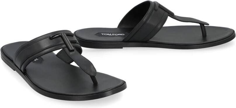 Tom Ford Leren Teenslippers Black Heren