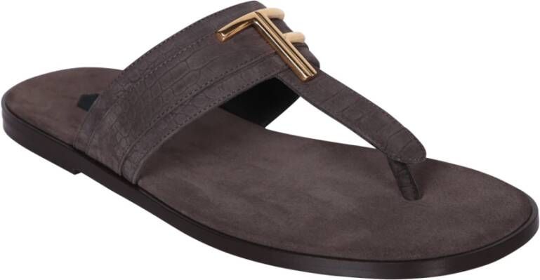 Tom Ford Leren teenslippers met ronde neus Brown Heren