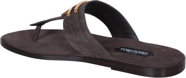 Tom Ford Leren teenslippers met ronde neus Brown Heren