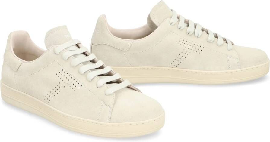 Tom Ford Suede Sneakers met Ronde Neus White Heren