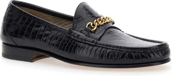 Tom Ford Zwarte Croco Loafers Slip-on Schoenen Black Heren