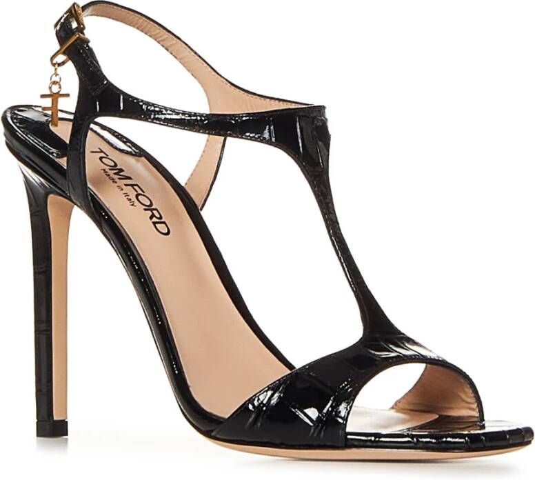 Tom Ford Zwarte Krokodil Gestempelde Sandalen Black Dames