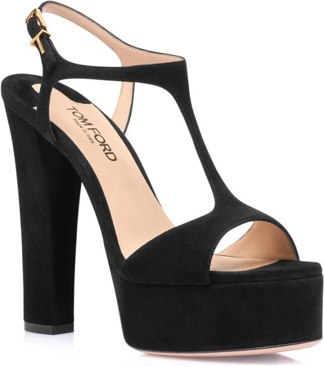 Tom Ford Zwarte Leren Blokhak Sandalen Black Dames