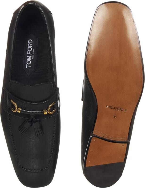 Tom Ford Zwarte leren loafers met kwastjes Black Heren