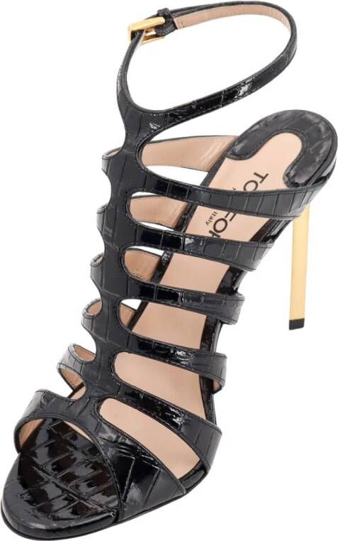 Tom Ford Zwarte Leren Sandalen met Gouden Hak Black Dames