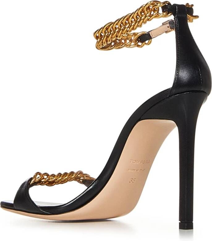 Tom Ford Zwarte Leren Sandalen met Kettingdetail Black Dames