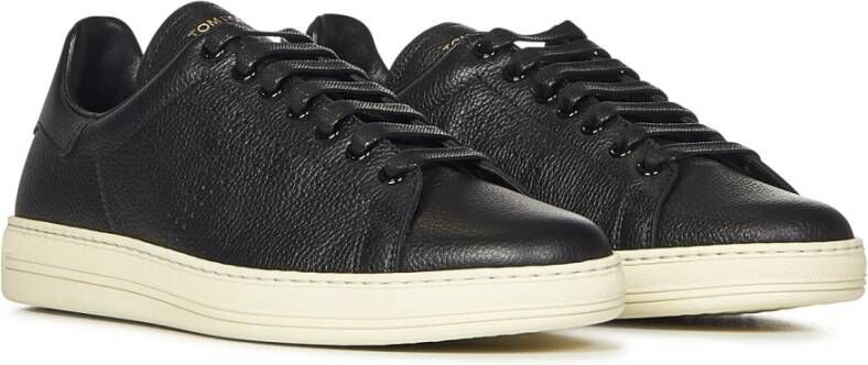 Tom Ford Zwarte Sneakers Stijlvol Geperforeerd Logo Black Heren