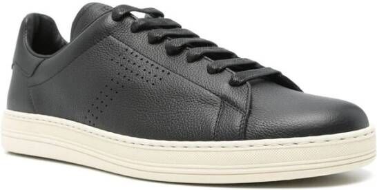 Tom Ford Zwarte Vetersneaker met Gewatteerde Enkel Black Heren