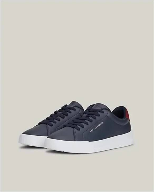 Tommy Hilfiger Blauwe Leren Sneakers Bedrukt Logo Blue Heren