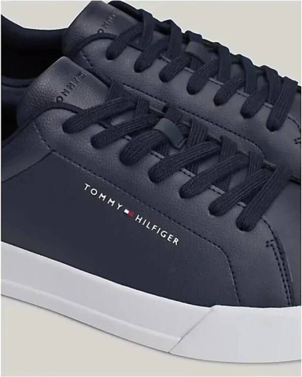 Tommy Hilfiger Blauwe Leren Sneakers Bedrukt Logo Blue Heren