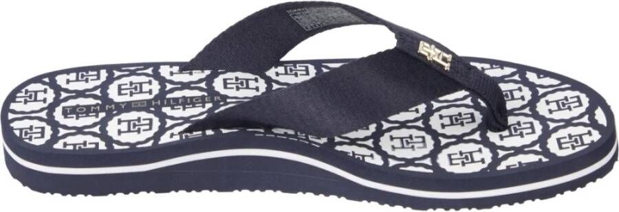 Tommy Hilfiger Blauwe Strand Flip Flops Embleem Sandaal Blue Dames