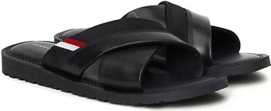 Tommy Hilfiger Criss Zwarte Platte Sandalen voor Mannen Black Heren