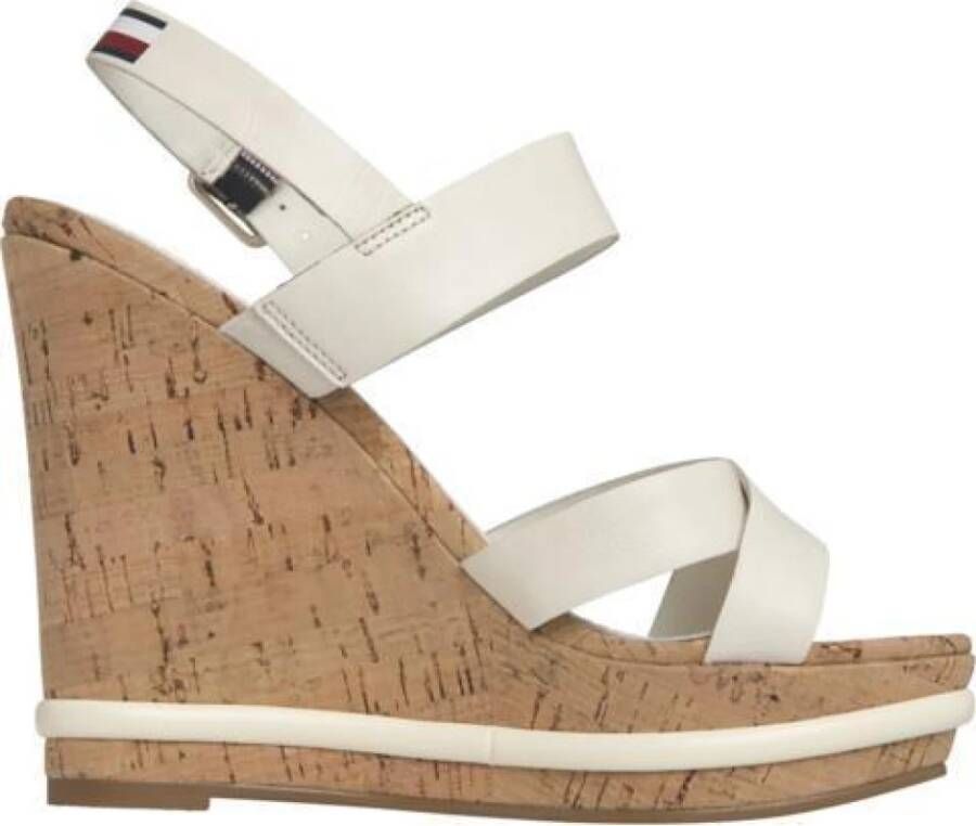 Tommy Hilfiger Ivoor Leren Sleehak Sandalen Elevate Look White Dames