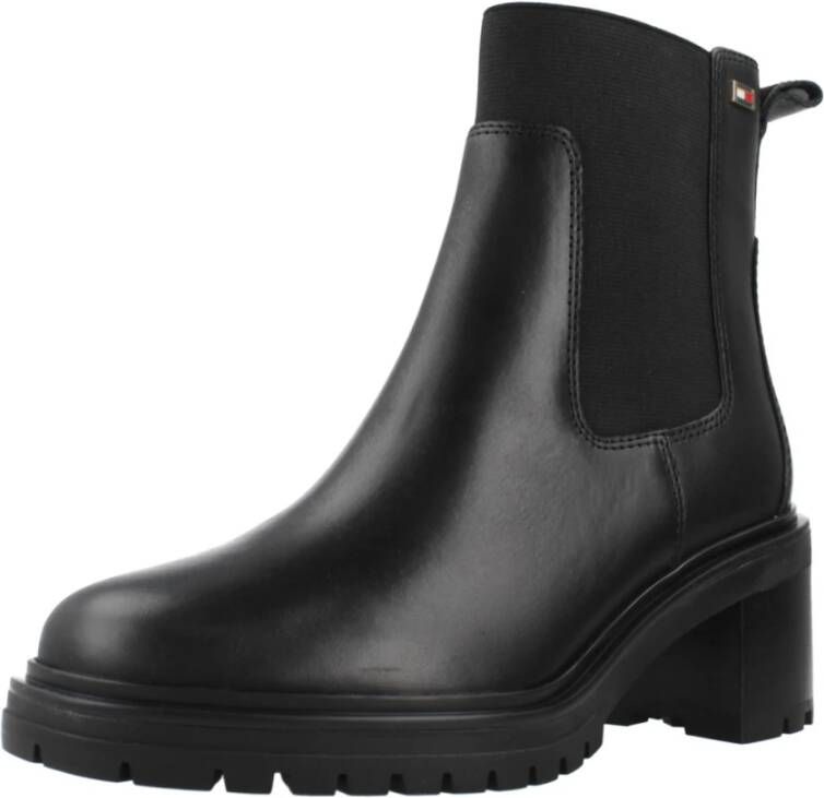 Tommy Hilfiger Leren Chelsea Boots met Middelhoge Hak Black Dames