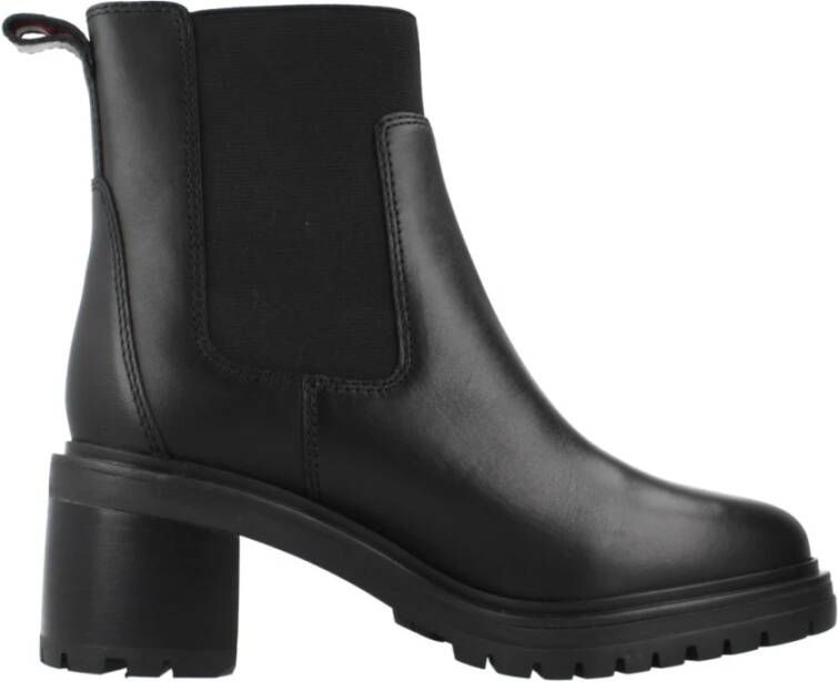 Tommy Hilfiger Leren Chelsea Boots met Middelhoge Hak Black Dames