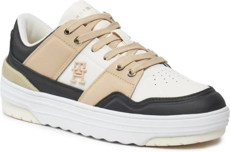 Tommy Hilfiger Leren Logo Relief Sneakers Beige Heren