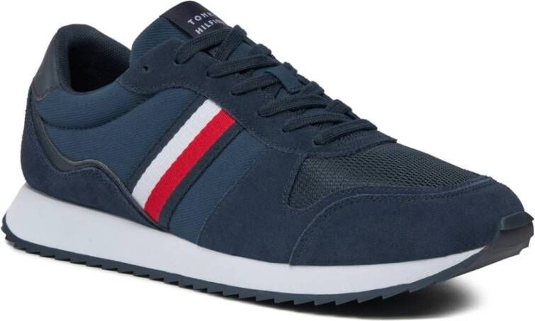 Tommy Hilfiger Leren Textiel Patch Logo Sneakers Blauw Blue Dames