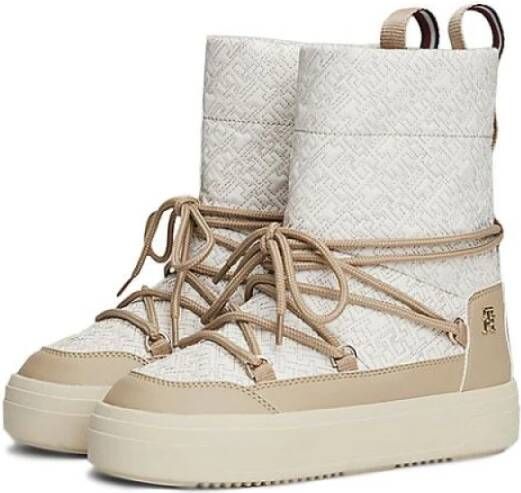 Tommy Hilfiger Monogram Snowboot met Vetersluiting Beige Dames