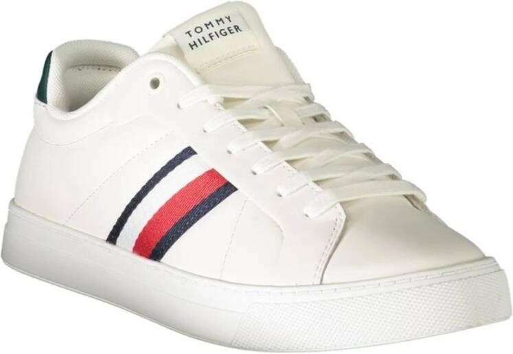 Tommy Hilfiger Sportieve leren sneaker met groene accenten White Heren